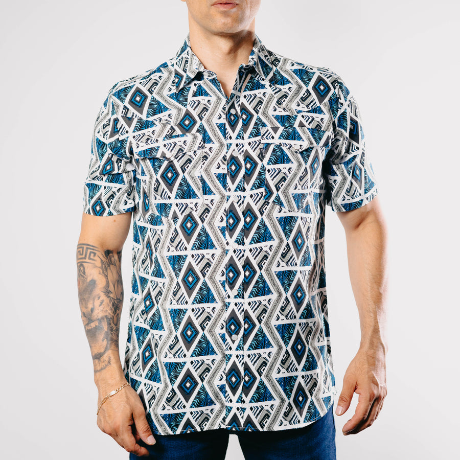 Camisa Bochi Manga Corta Estampada Gris/Rombos 013