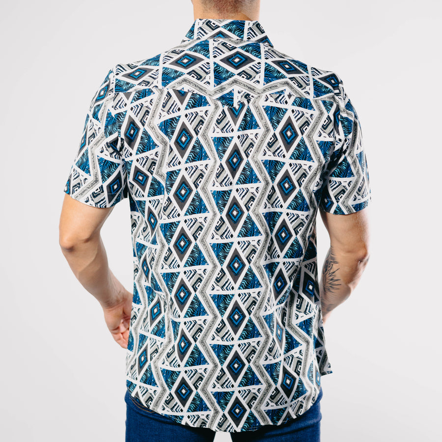 Camisa Bochi Manga Corta Estampada Gris/Rombos 013
