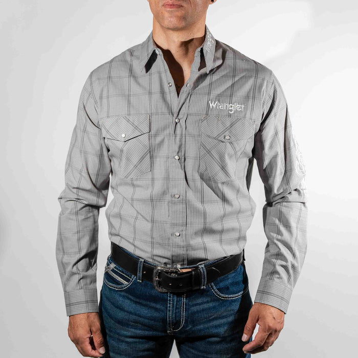 Camisa Wrangler Cuadros Bordado Color Gris