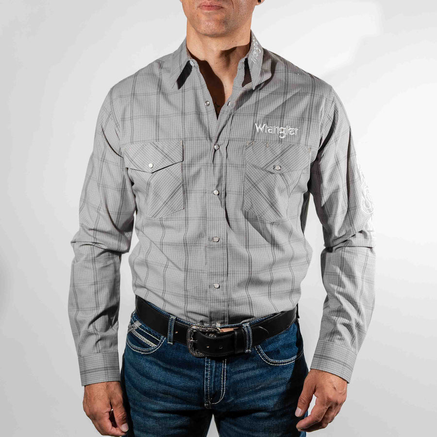 Camisa Wrangler Cuadros Bordado Color Gris