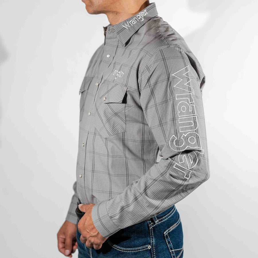 Camisa Wrangler Cuadros Bordado Color Gris