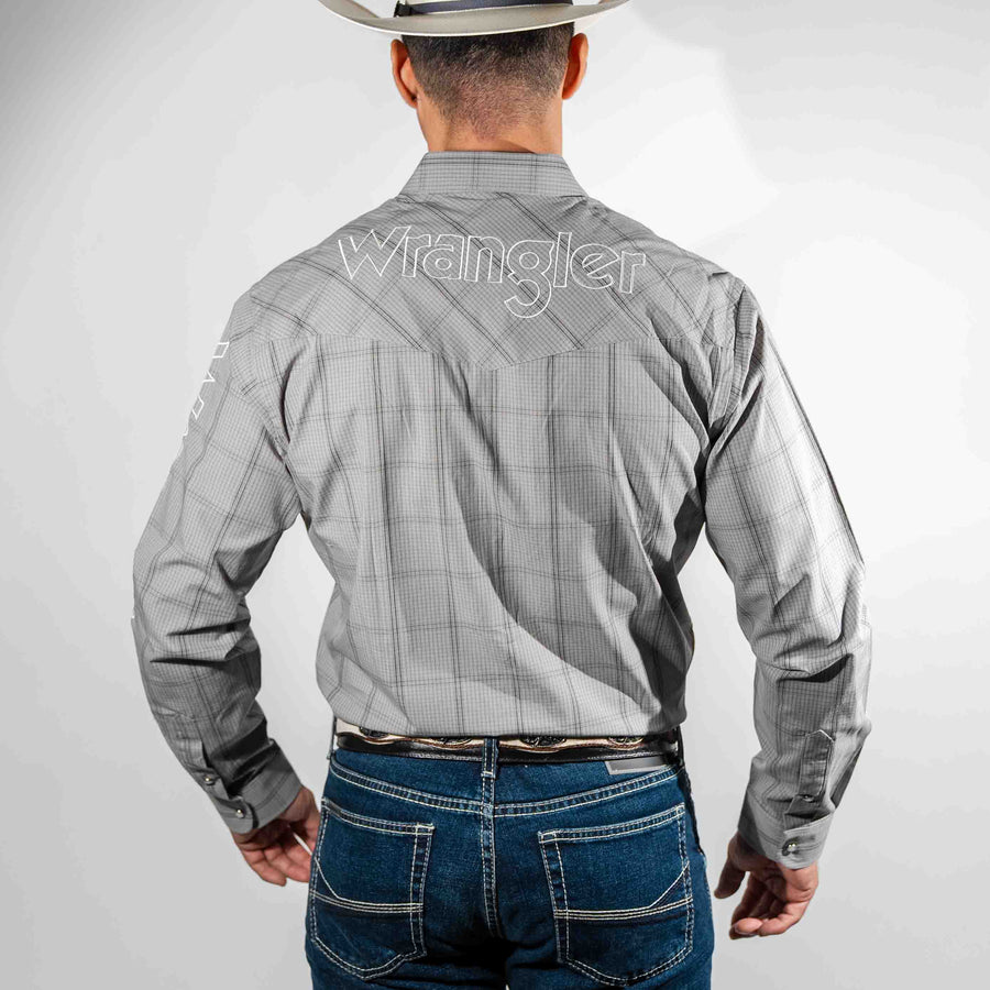Camisa Wrangler Cuadros Bordado Color Gris