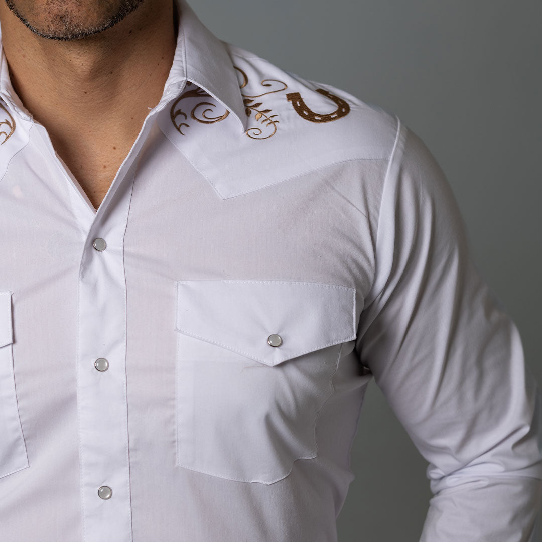 Camisa Vaquera Hannover Bordada Herradura Blanca Stretch HAN1015