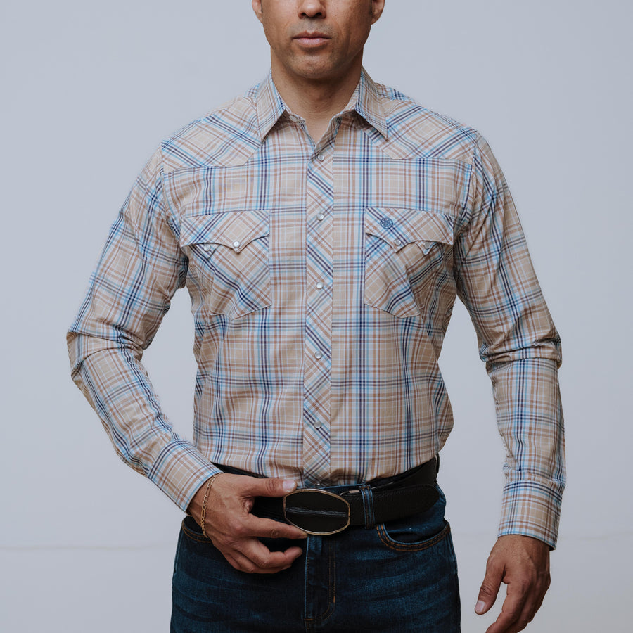 Camisa Wrangler Cuadros Beige/Celeste 199