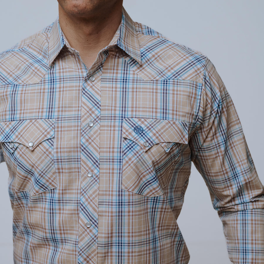 Camisa Wrangler Cuadros Beige/Celeste 199