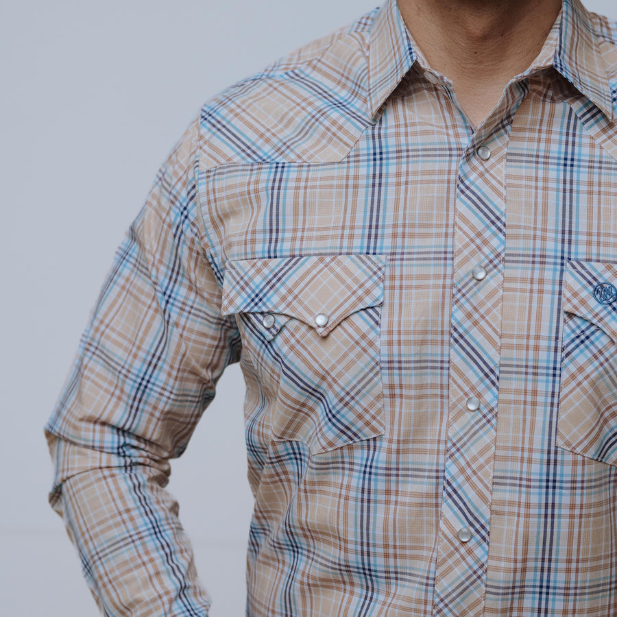 Camisa Wrangler Cuadros Beige/Celeste 199