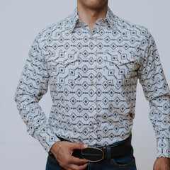 Camisa American West Est Blanco Rombos 020