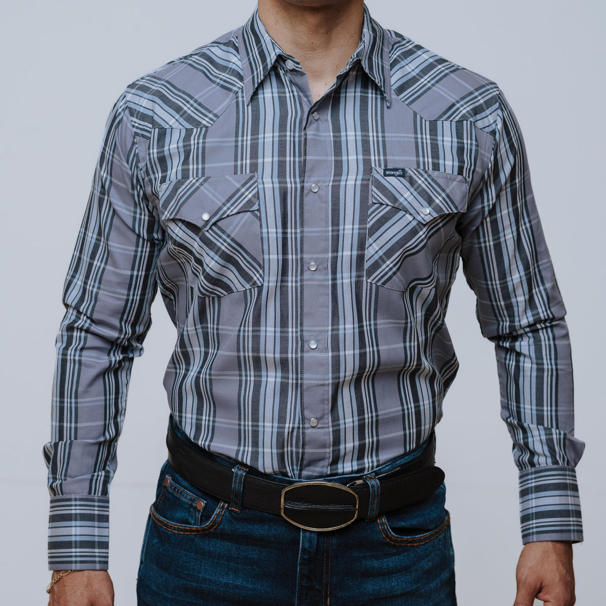 Camisa Wrangler Cua Gris Rayas 190