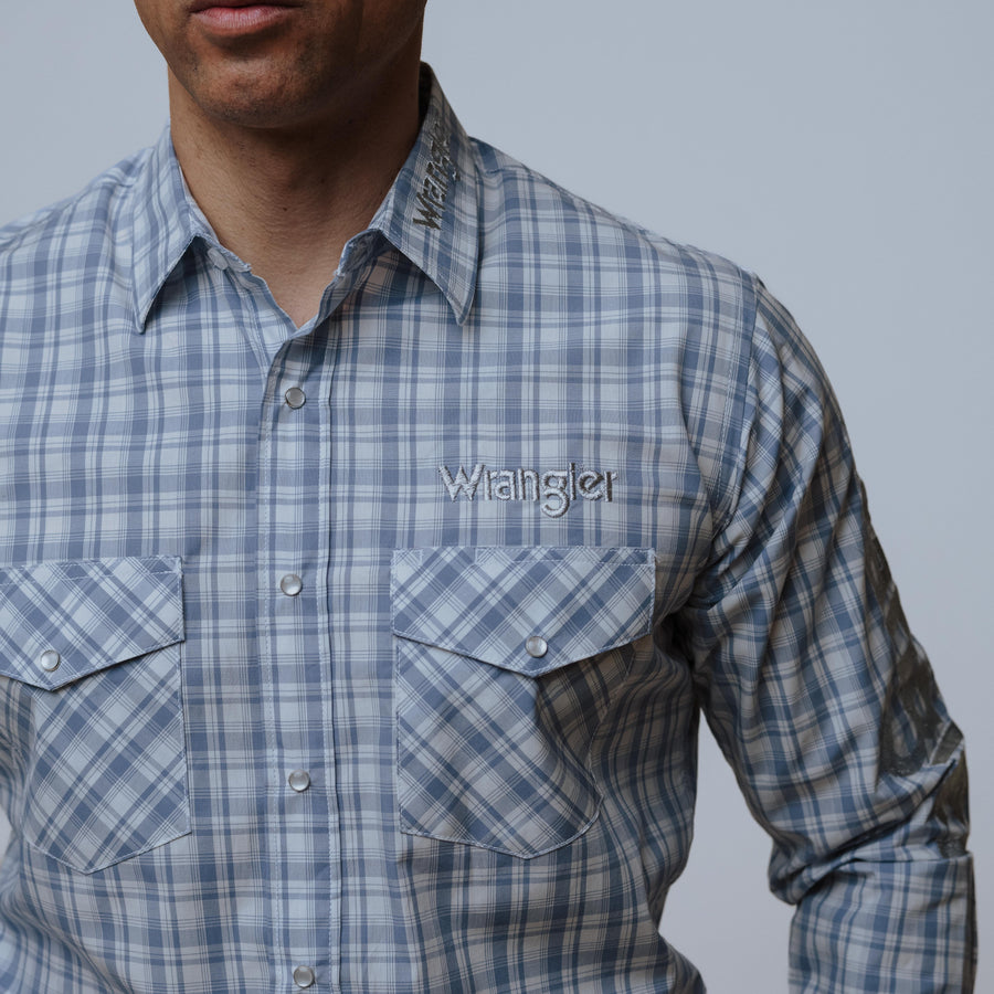 Camisa Wrangler Cuadros Gris/Blanco Logo 197