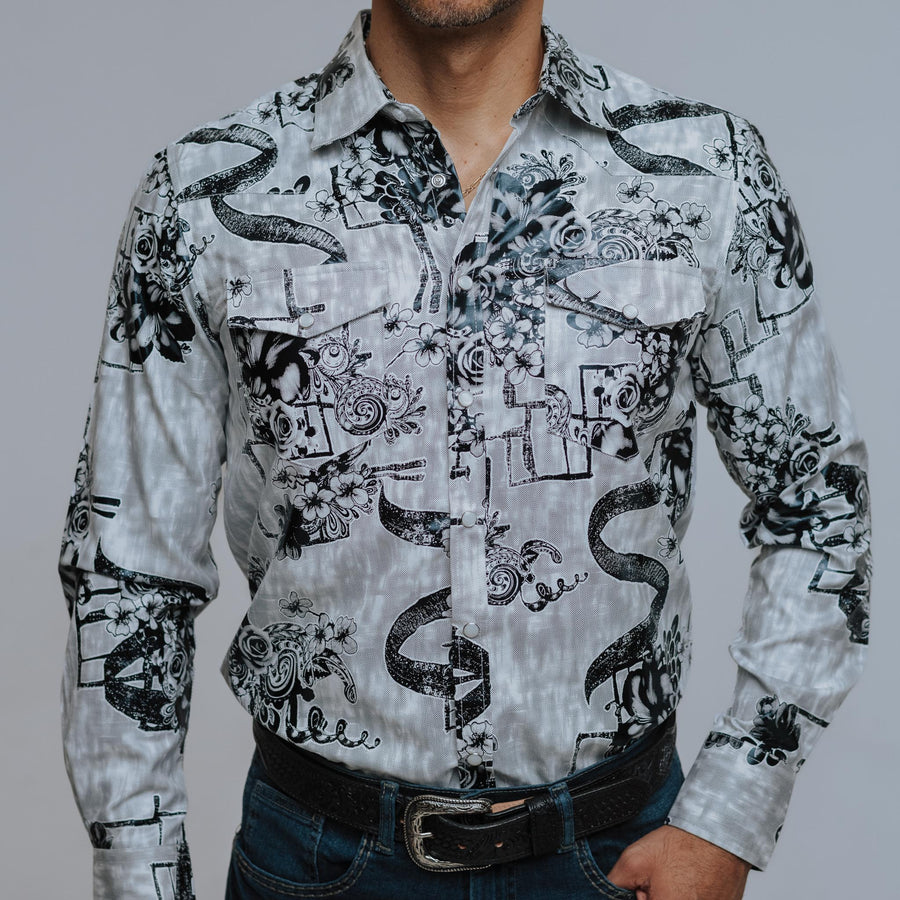 Camisa McAllen Estampada Foil Blanca Flor 036