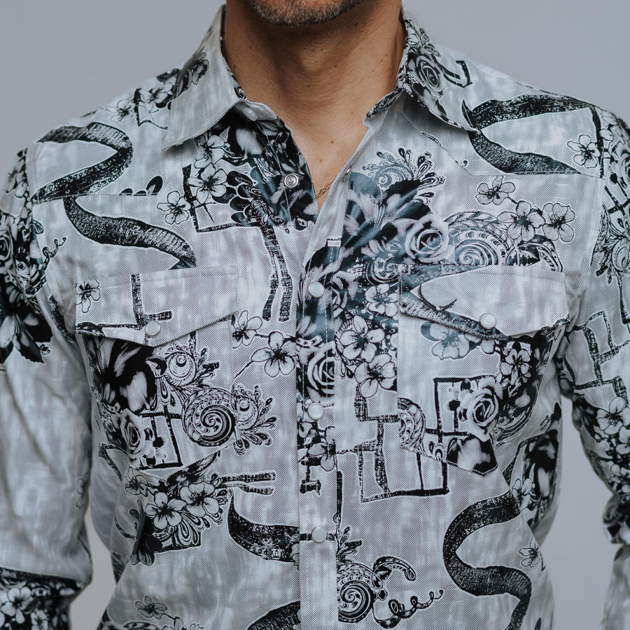 Camisa McAllen Estampada Foil Blanca Flor 036