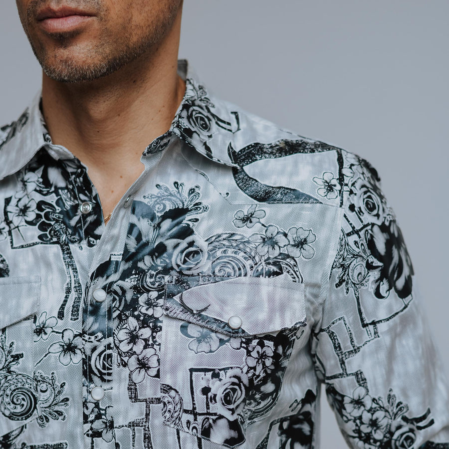 Camisa McAllen Estampada Foil Blanca Flor 036