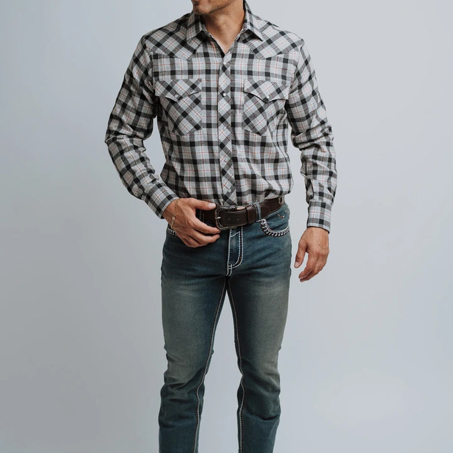 Camisa Hannover Cuadros Franela Gris Negro 360