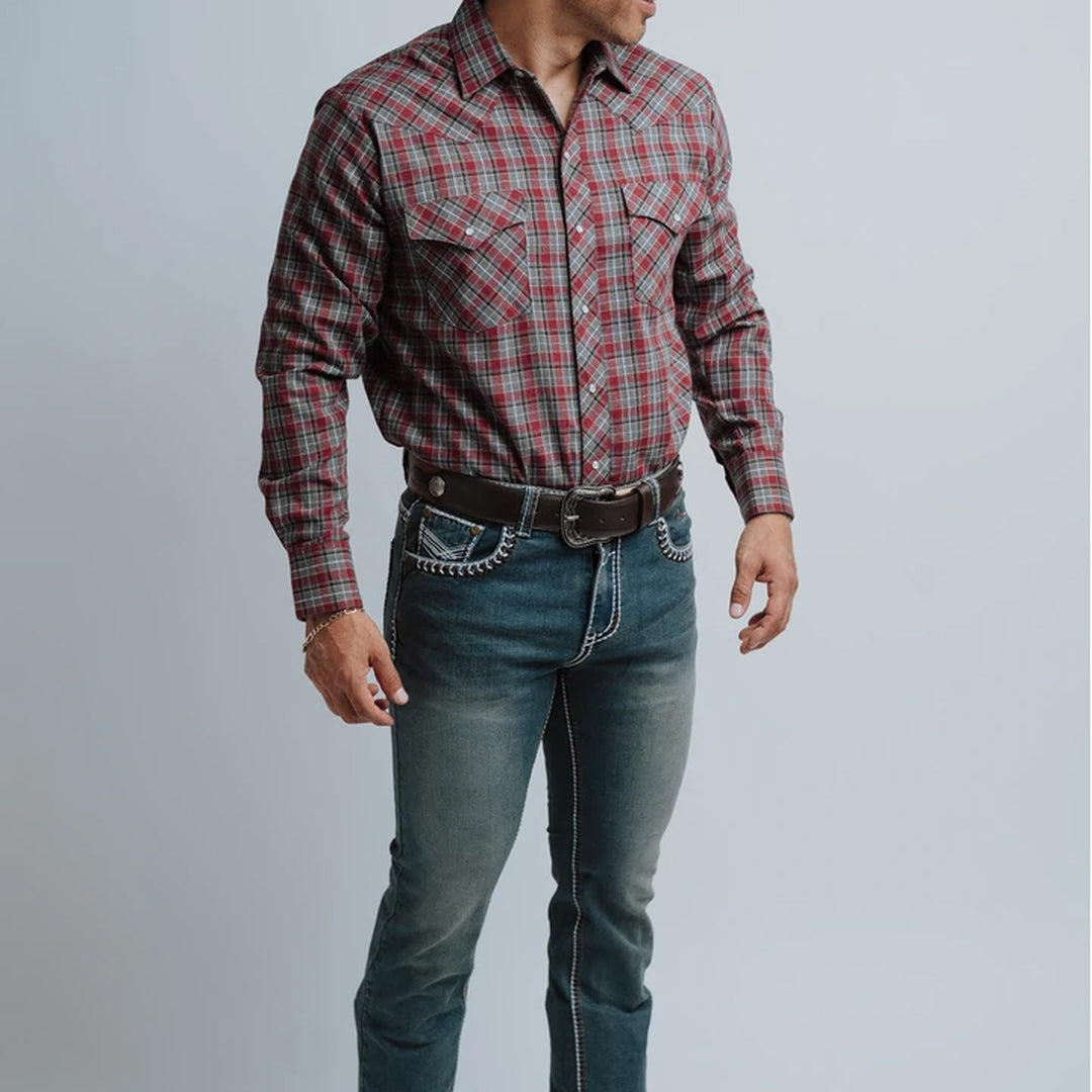 Camisa Hannover Cua Franela Gris Rojo 359