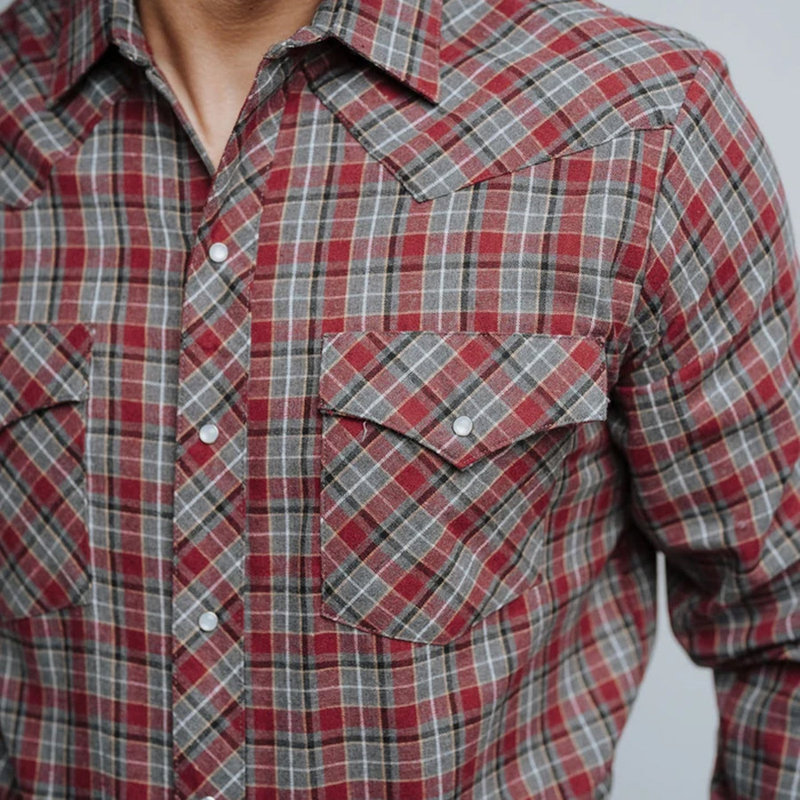 Camisa Hannover Cuadros Franela Gris Rojo 359