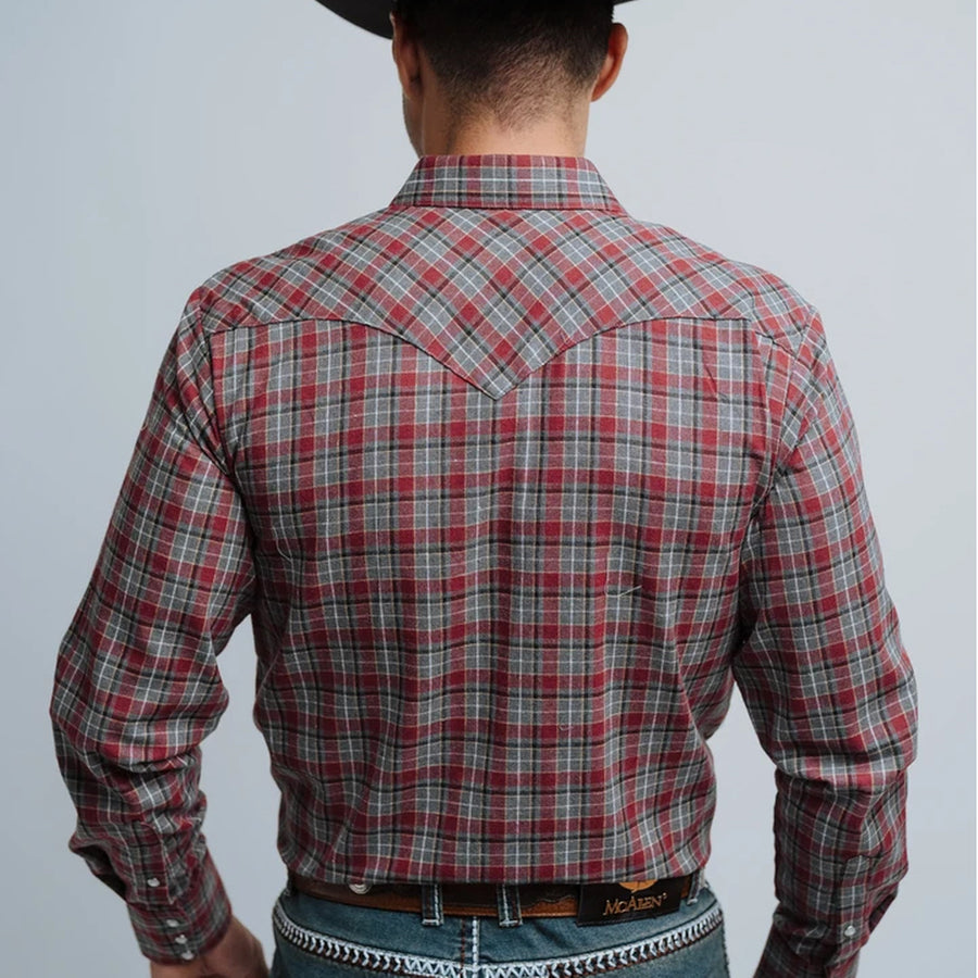 Camisa Hannover Cuadros Franela Gris Rojo 359