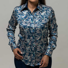 Blusa Cactus Estampada Foil Azul 018