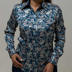 Blusa Cactus Estampada Foil Azul 018