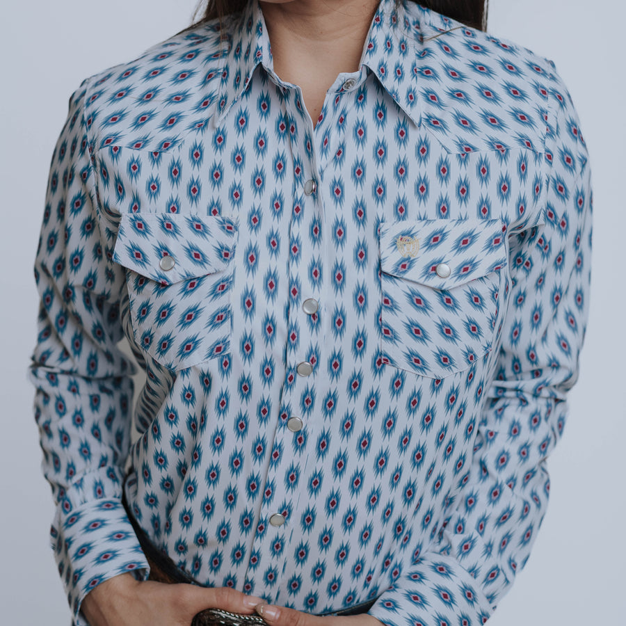 Blusa American West Estampada Blanca/Rojo 009