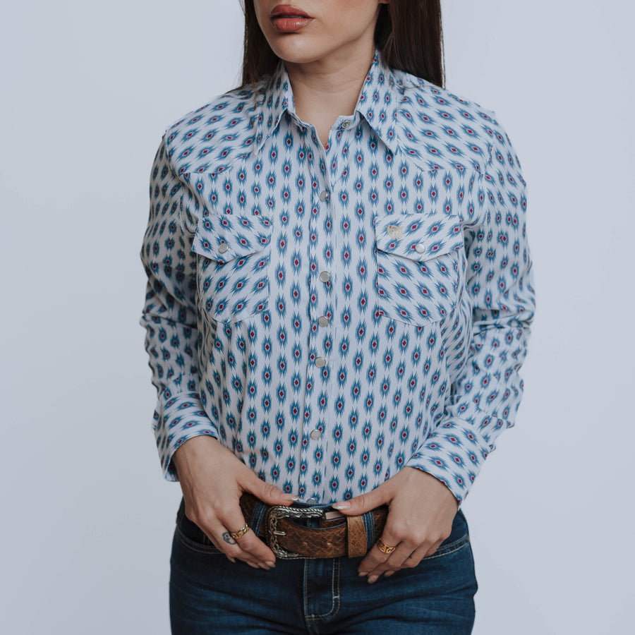 Blusa American West Estampada Blanca/Rojo 009