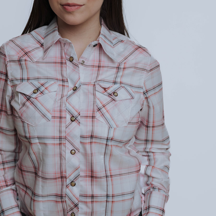 Blusa Rodeo West Cuadros Blanco/Coral 009