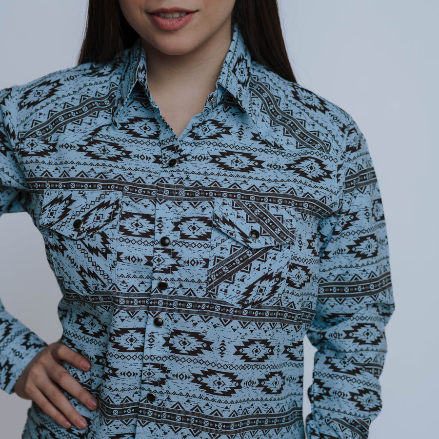Blusa American West Estampada Checotah Celeste 007