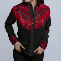 Blusa American West Bord Finge Negra/Rojo 006