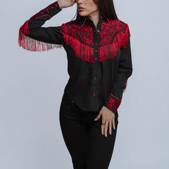 Blusa American West Bord Finge Negra/Rojo 006