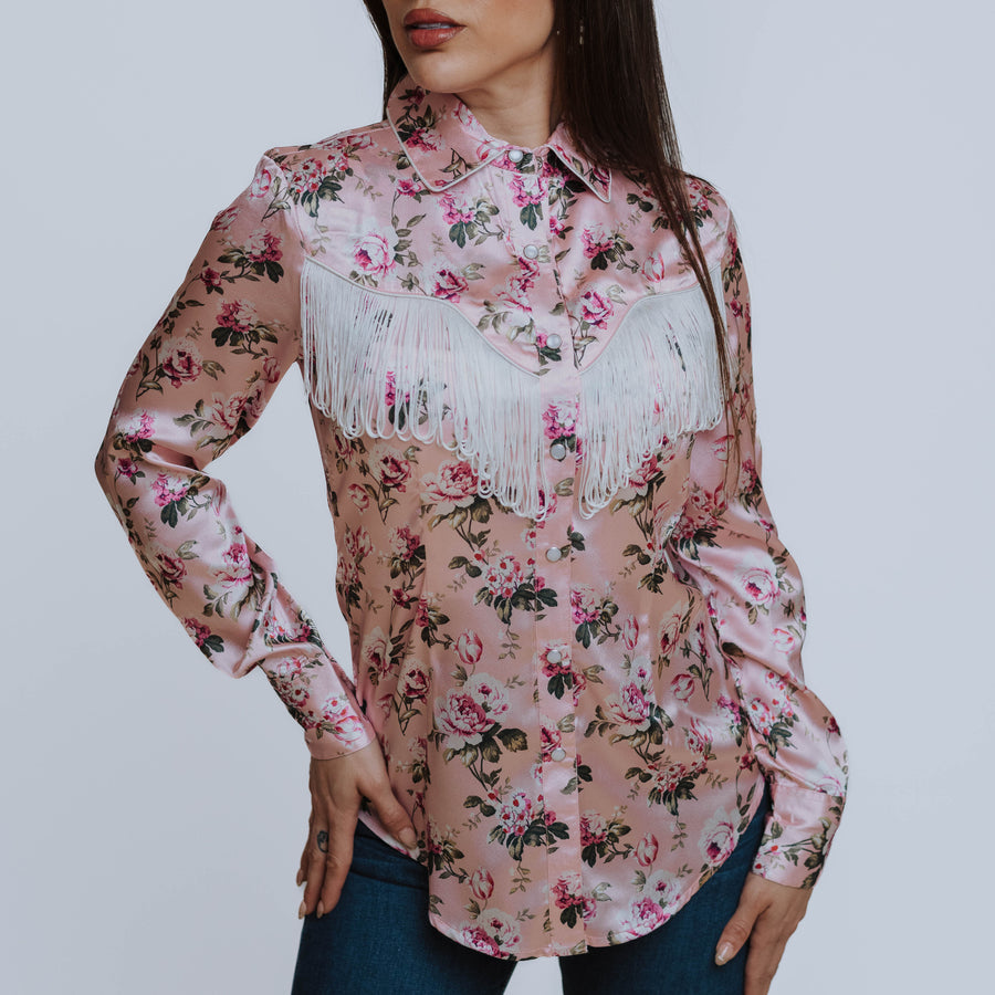 Blusa Scully Estampada Satín Flecos Rosa 001