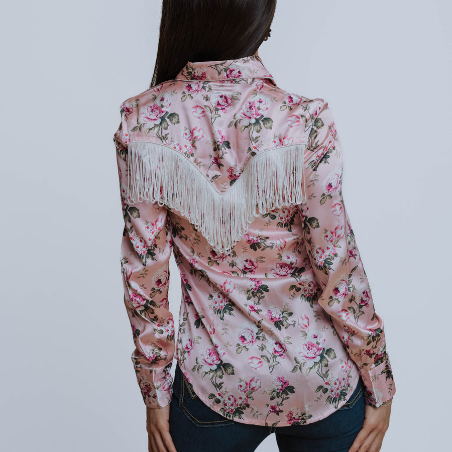 Blusa Scully Estampada Satín Flecos Rosa 001