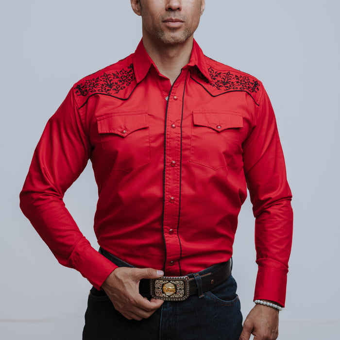 Camisa Wild Bull Bord Roja Negro 066