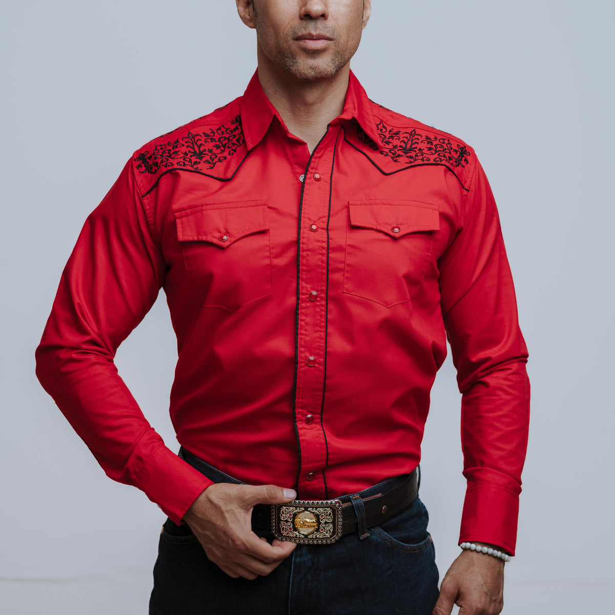 Camisa Wild Bull Bord Roja Negro 066