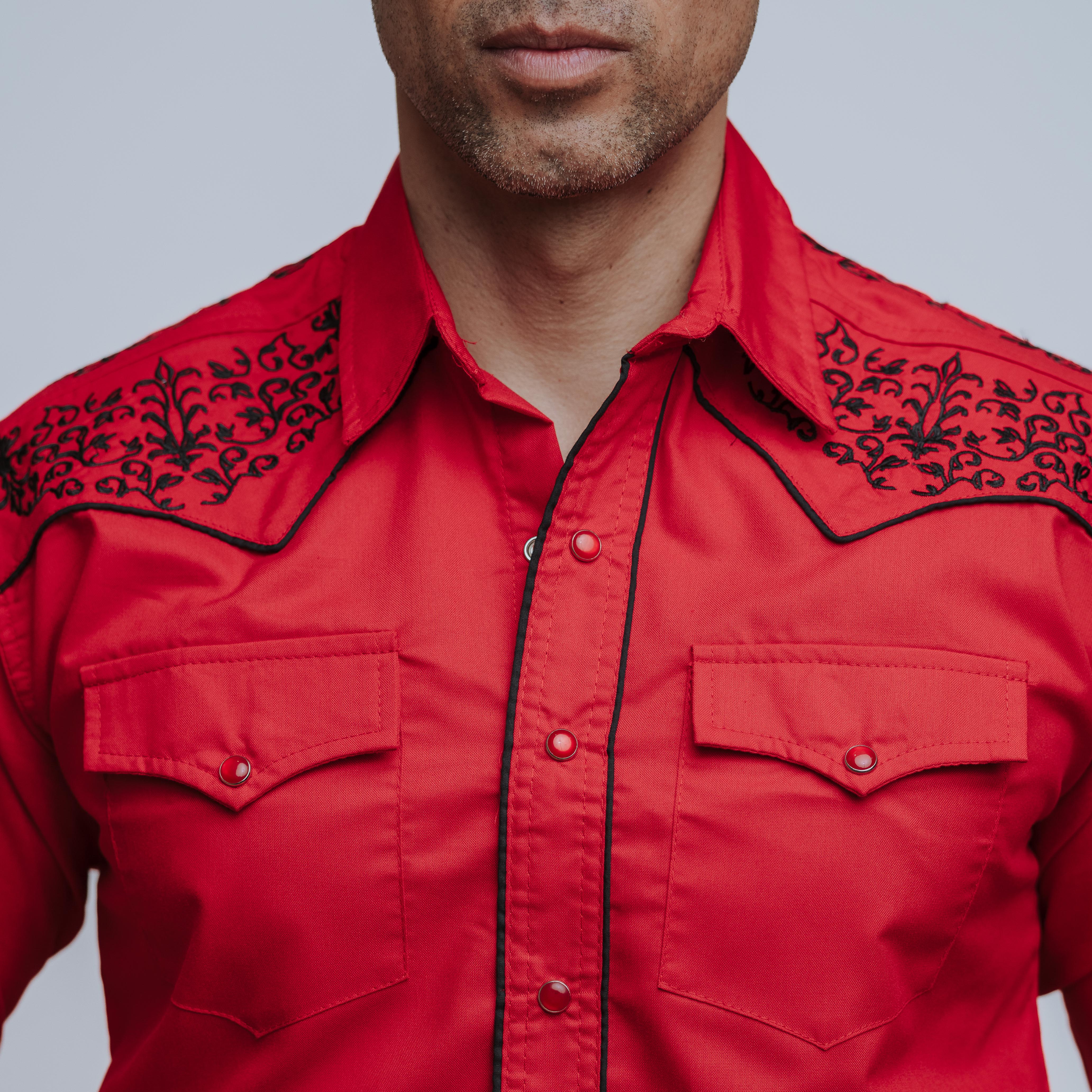 Camisa Wild Bull Bord Roja Negro 066