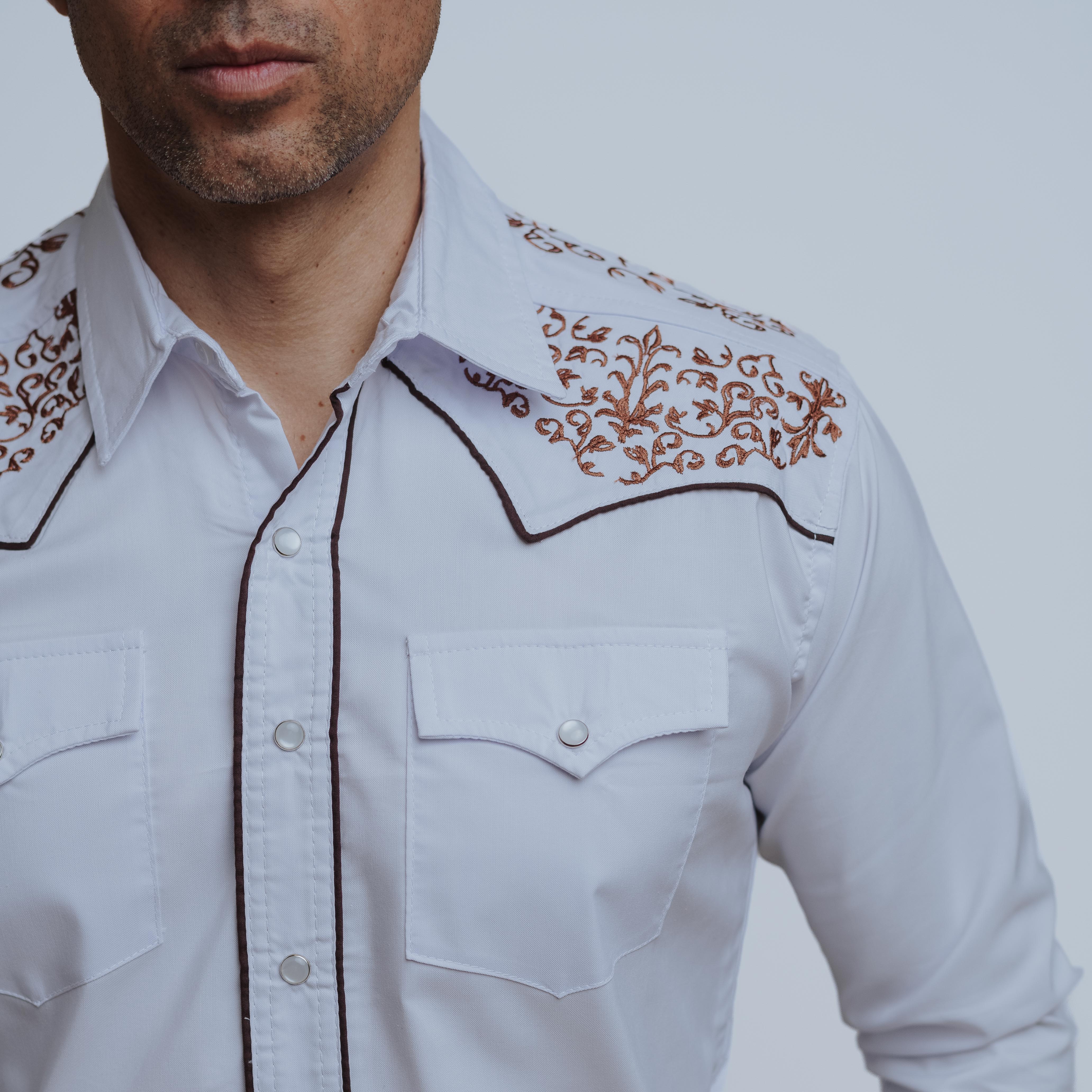 Camisa Wild Bull Bord Blanca Café 067