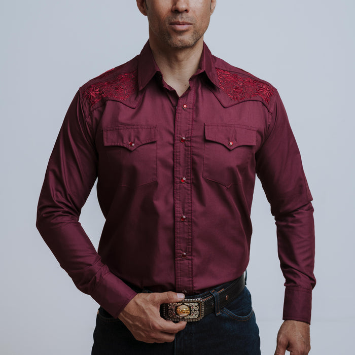 Camisa Wild Bull Bordada Vino 070