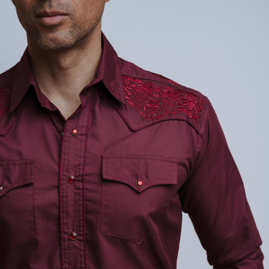 Camisa Wild Bull Bordada Vino 070