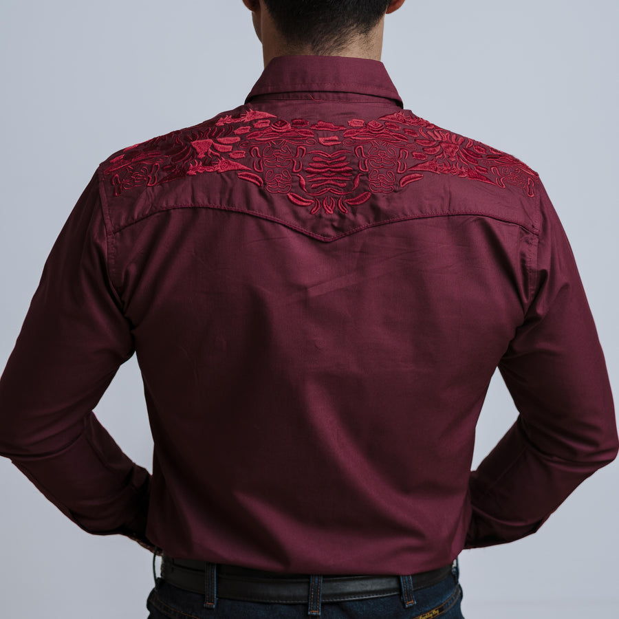 Camisa Wild Bull Bordada Vino 070