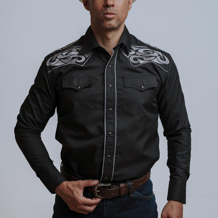 Camisa Wild Bull Bordada Grande Negra Plata 073
