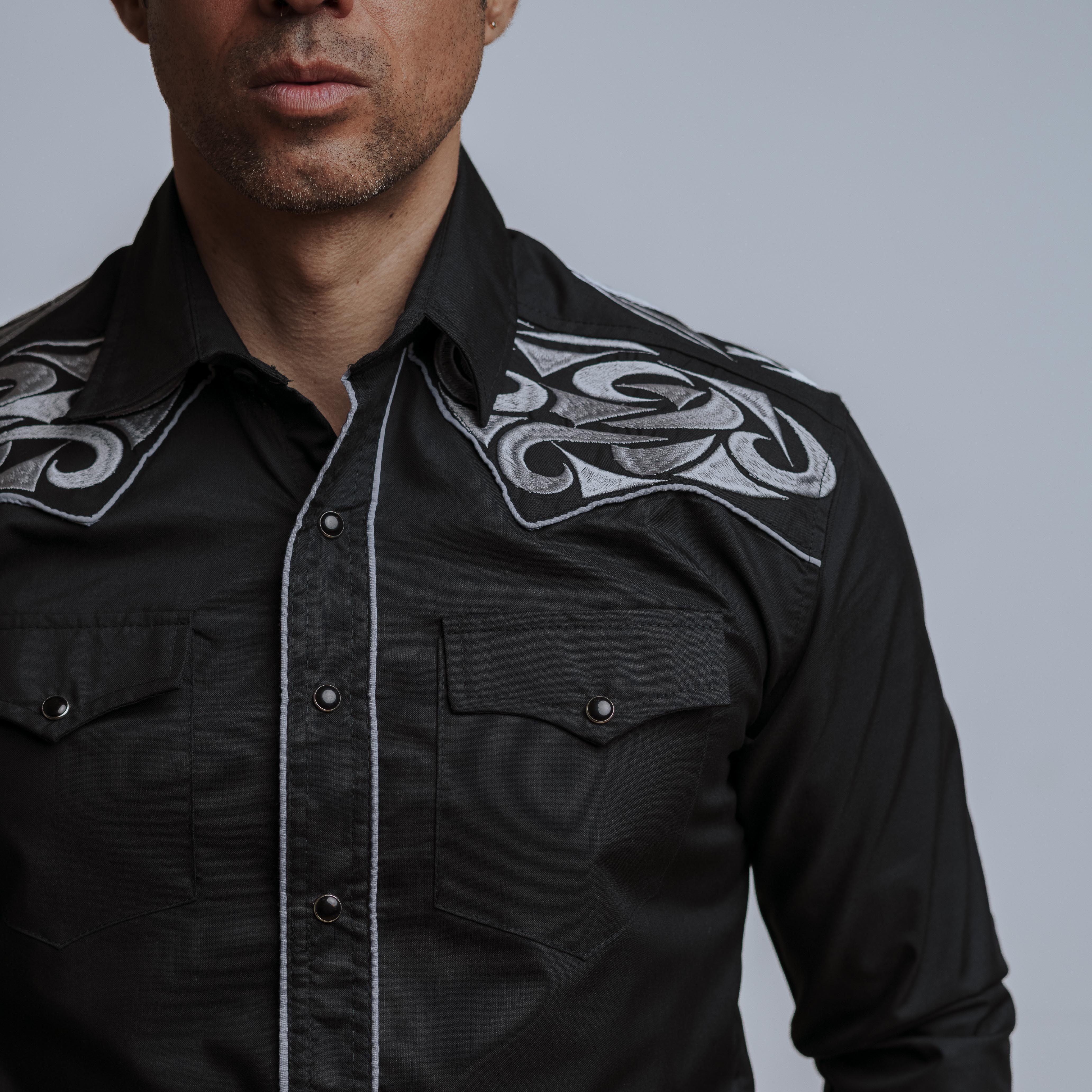 Camisa Wild Bull Bord gde Negra Plat 073