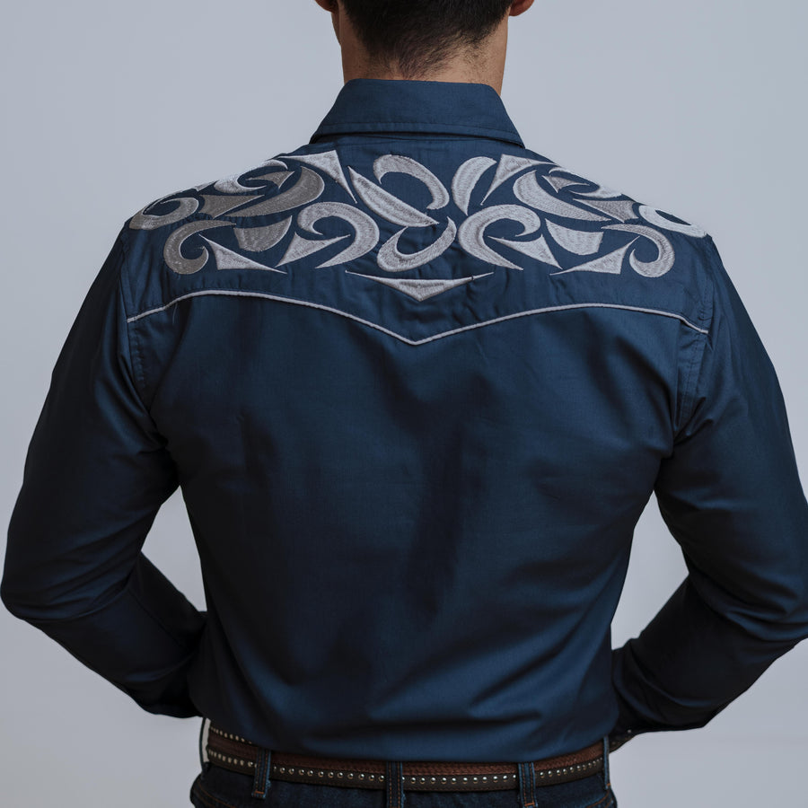 Camisa Wild Bull Bordada Grande Navy Plata 076