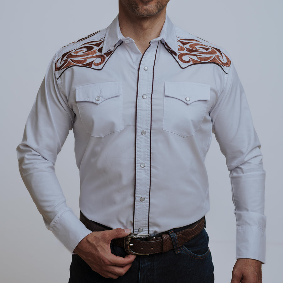 Camisa Wild Bull Bordada Grande Blanca Café 077