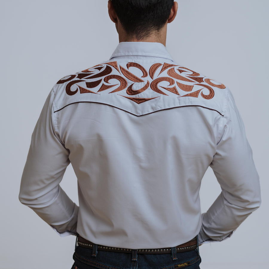 Camisa Wild Bull Bordada Grande Blanca Café 077
