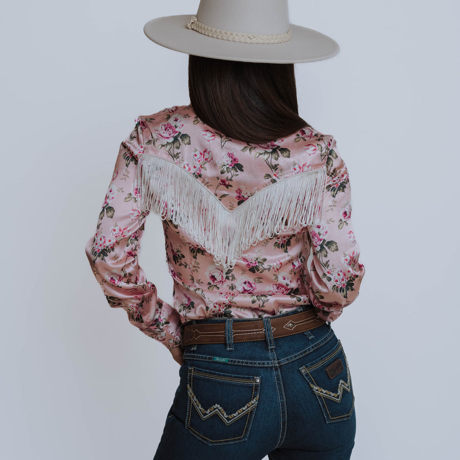 Blusa Scully Estampada Satín Flecos Rosa 001