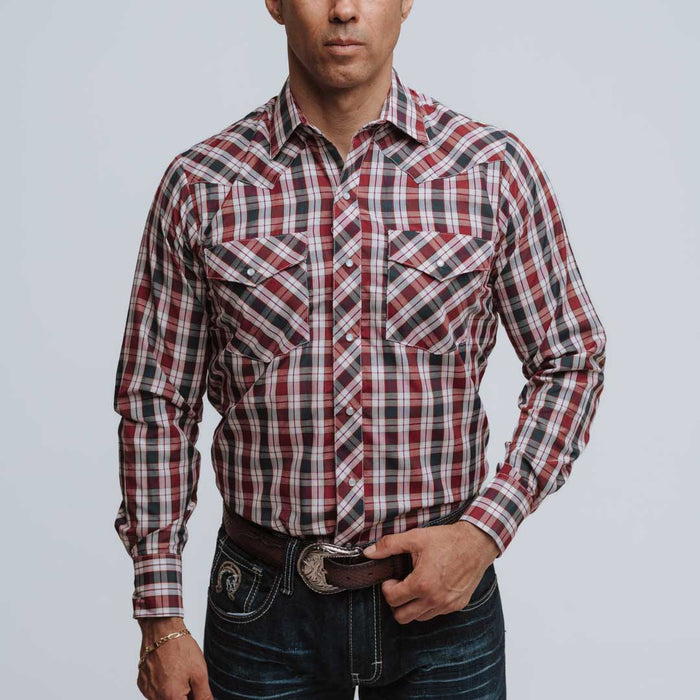 Camisa Hannover Cuadros Vino Negro 253