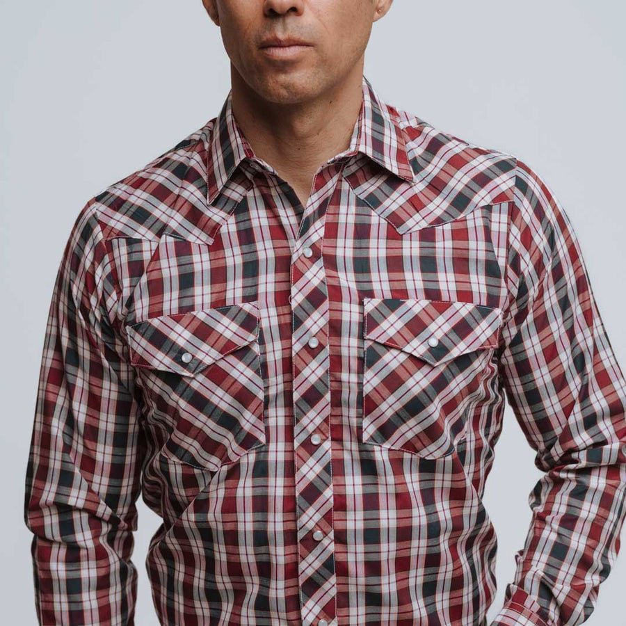 Camisa Hannover Cuadros Vino Negro 253