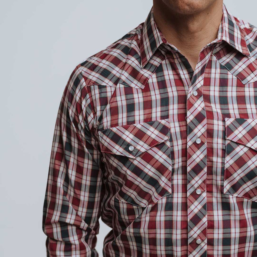 Camisa Hannover Cuadros Vino Negro 253