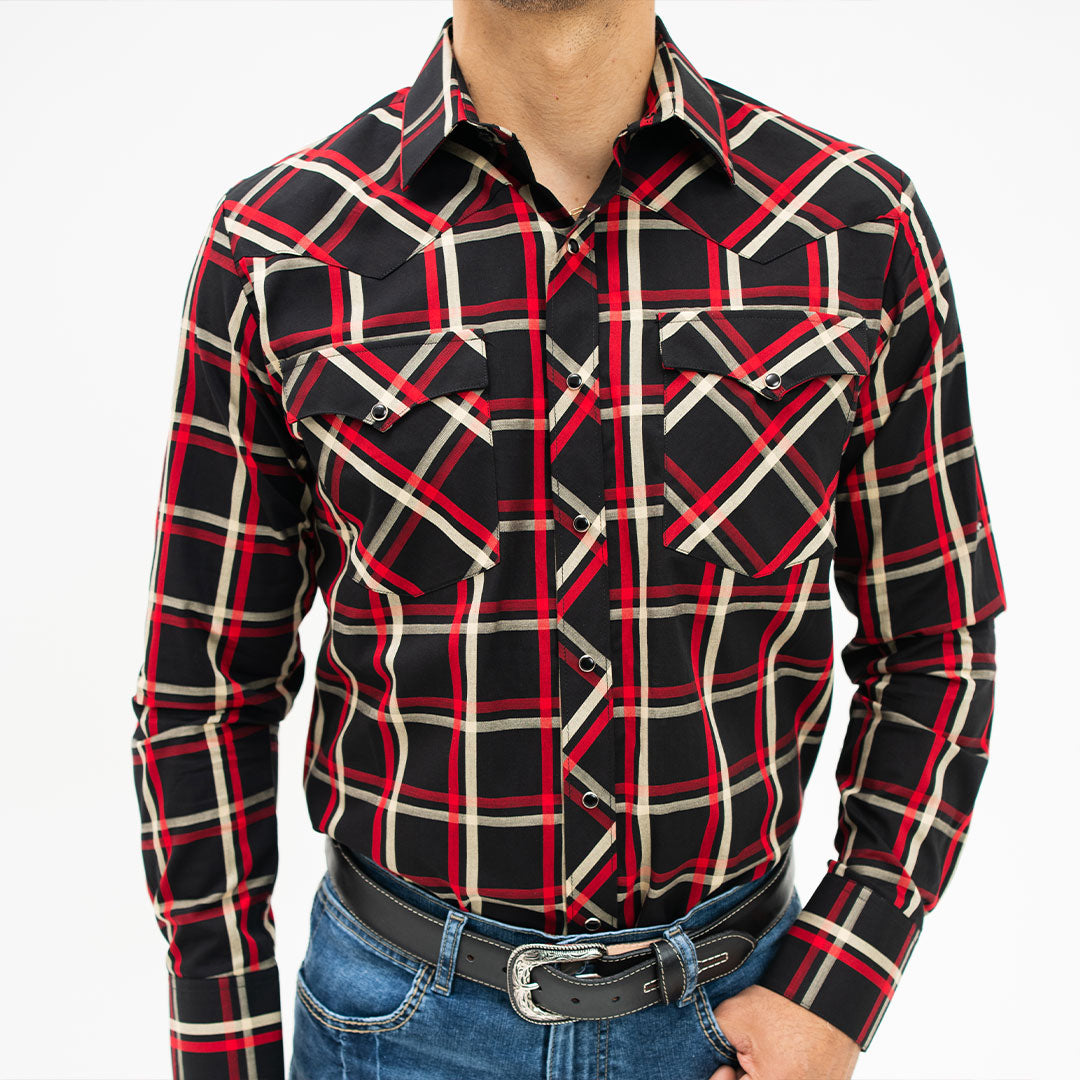 Camisa Bochi Cuadros Negra Roja 002