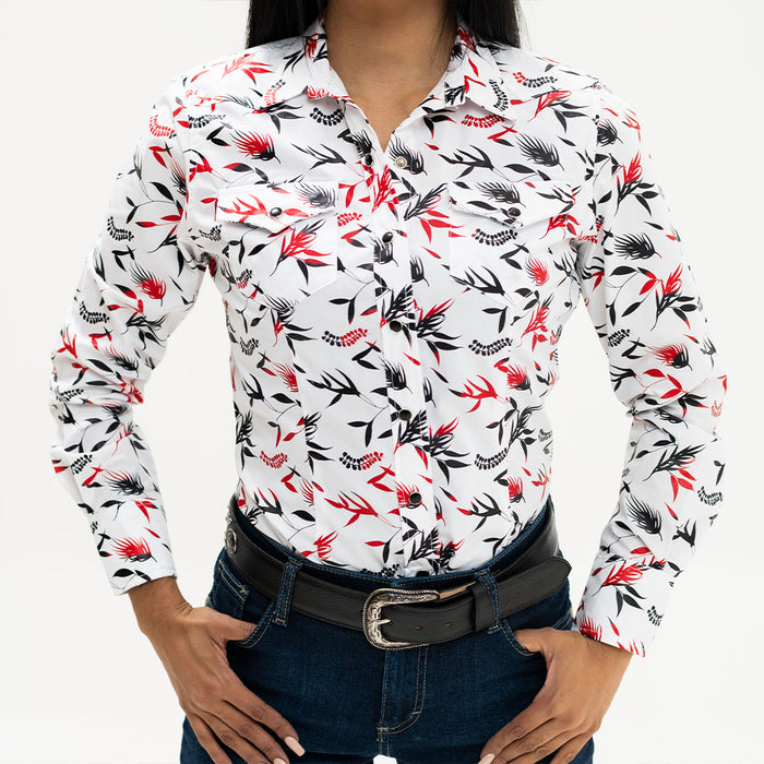 Blusa Wild Bull Blanca Hojas Negro Rojo 004