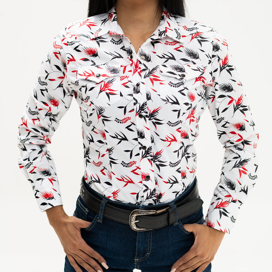Blusa Wild Bull Blanca Hojas Negro Rojo 004