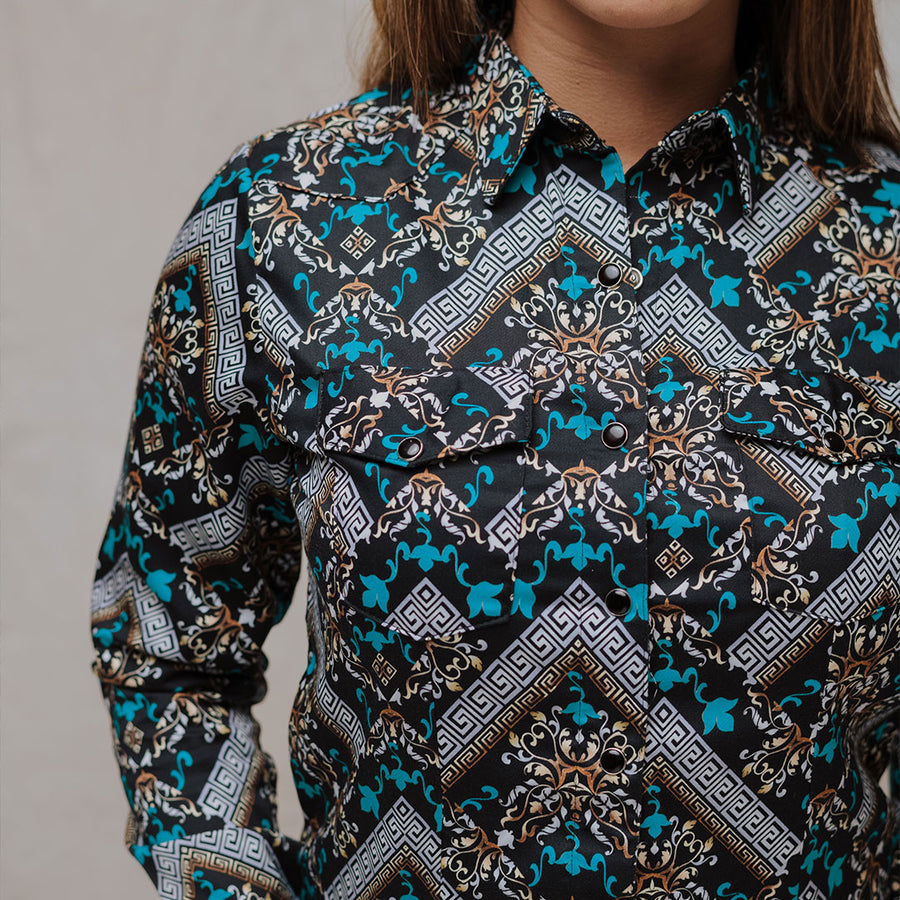 Blusa Montero Western Estampada Negra 039